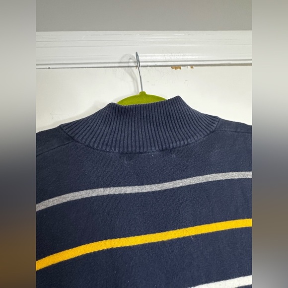 Old Navy Sweater Men Blue Yellow White Grey horiz., Striped 1/4 Zip Pullover XL - Picture 8 of 11